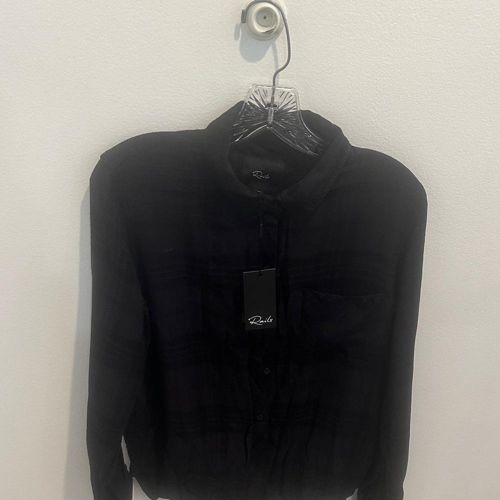 Rails Women’s Black Plaid Casual Button-Down Shirt